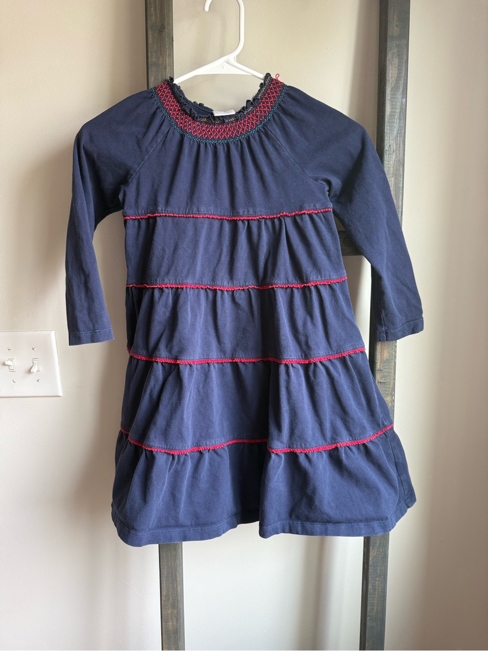 Hanna Andersson Navy Long-Sleeve Tiered Dress size 6-7
